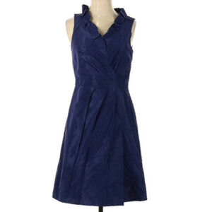 J Crew Women’s Sz‎ 4 Sleeveless Silk Blue Dress V-Neck Ruffle